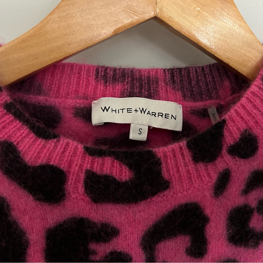 WHITE & WARREN Hot Pink & Black Leopard Print Cashmere Sweater Girls Size S